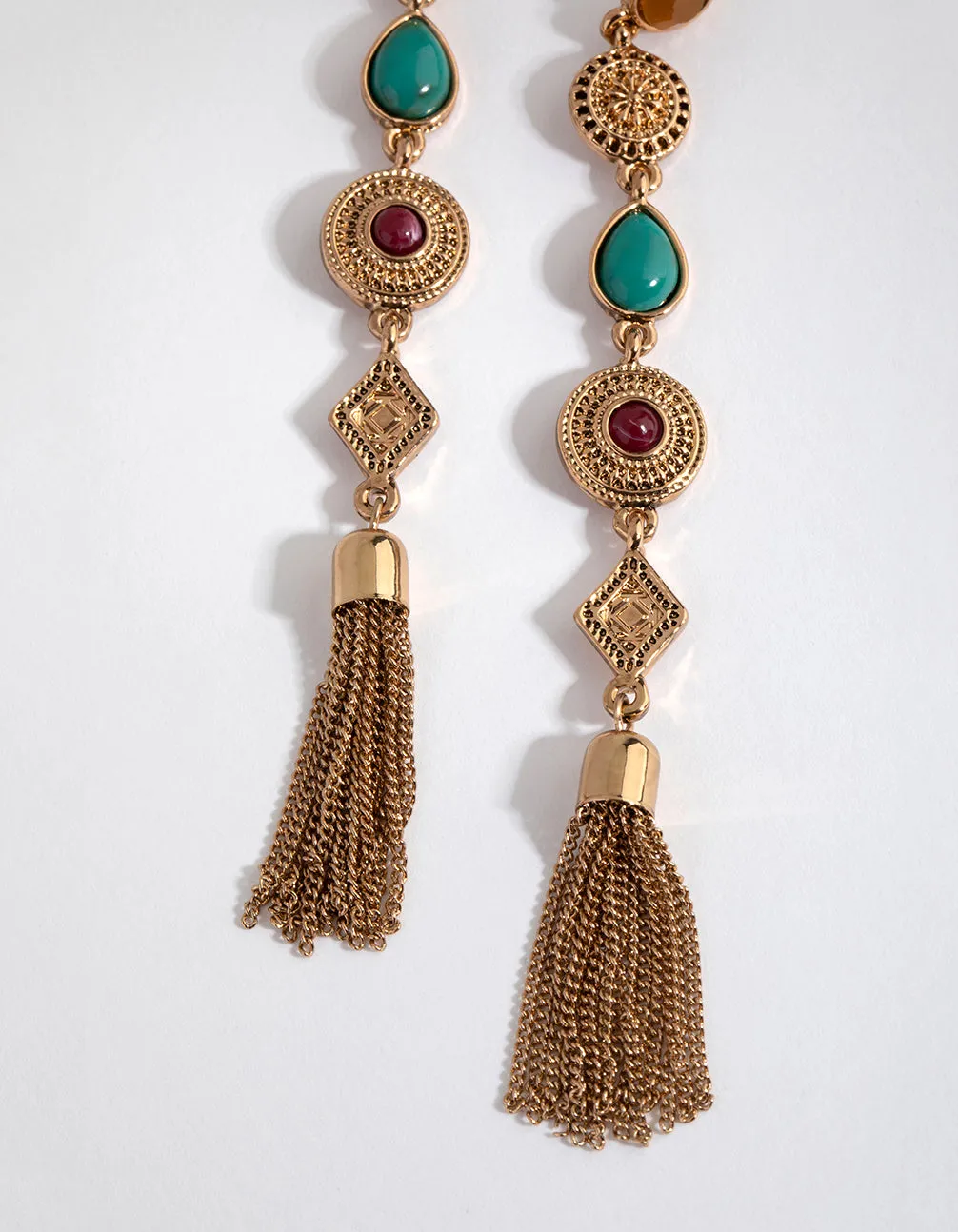 Antique Gold Long Chain Tassel Drop Earrings