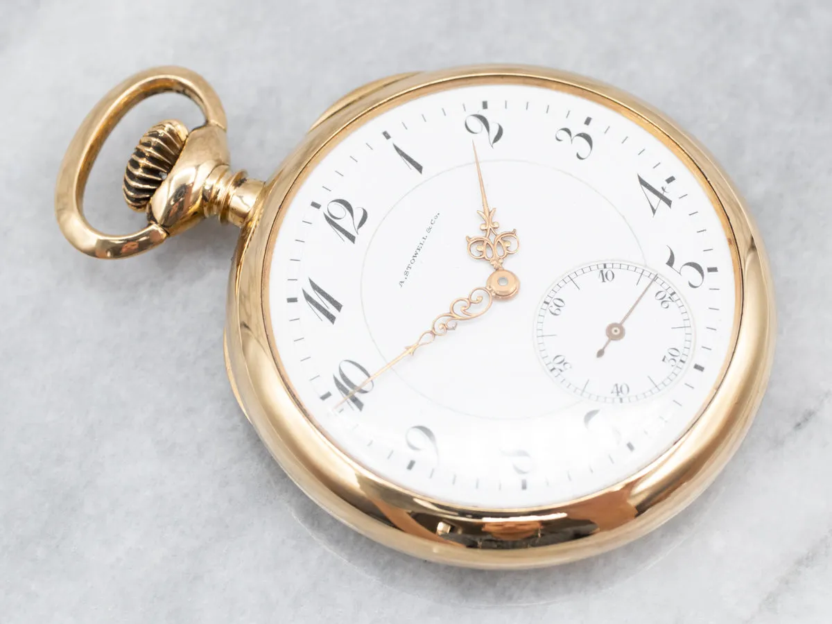 Antique Gold Open Face Pocket Watch with "CES" Monogram