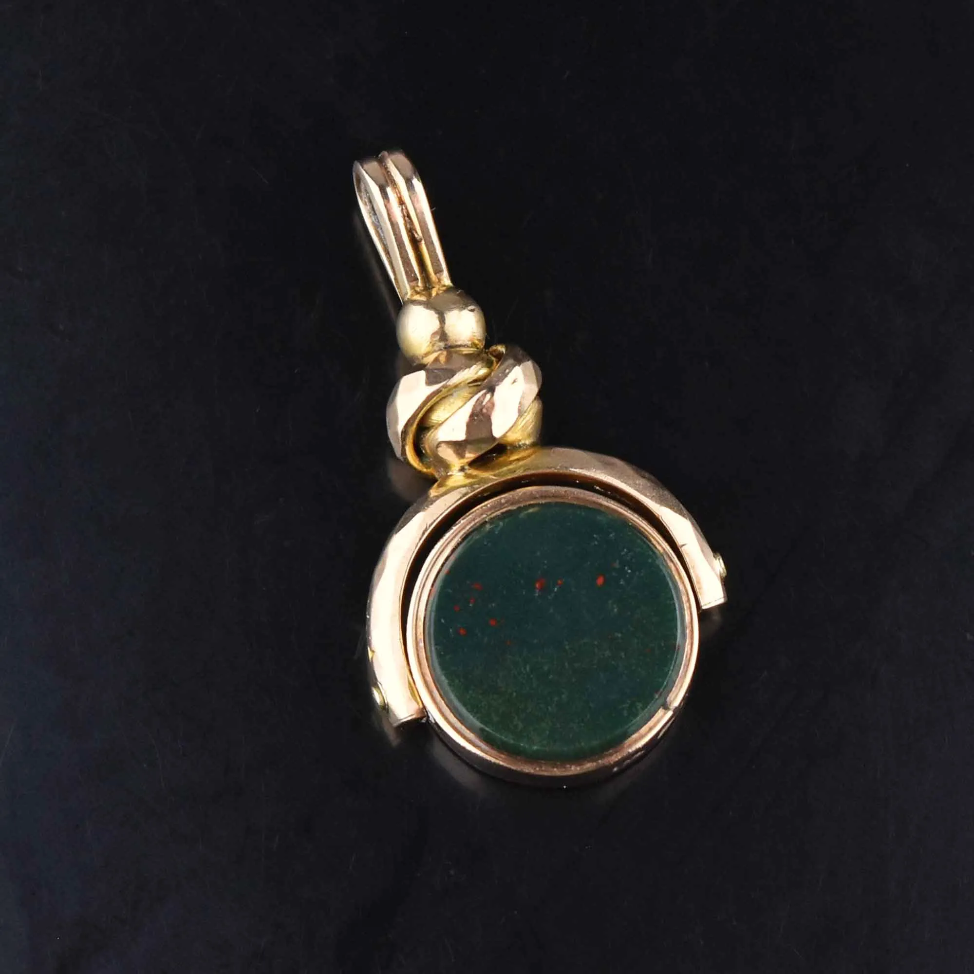 Antique Victorian 10K Love Knot Bloodstone Spinner Watch Fob