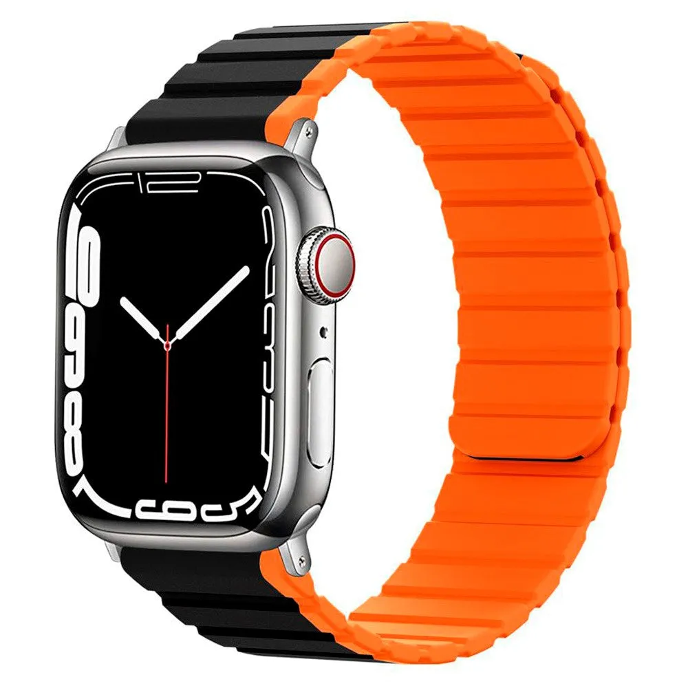 Apple Watch (38/40/SE/41mm) Lippa Magnetisk Silikone Multi Rem - Sort / Orange