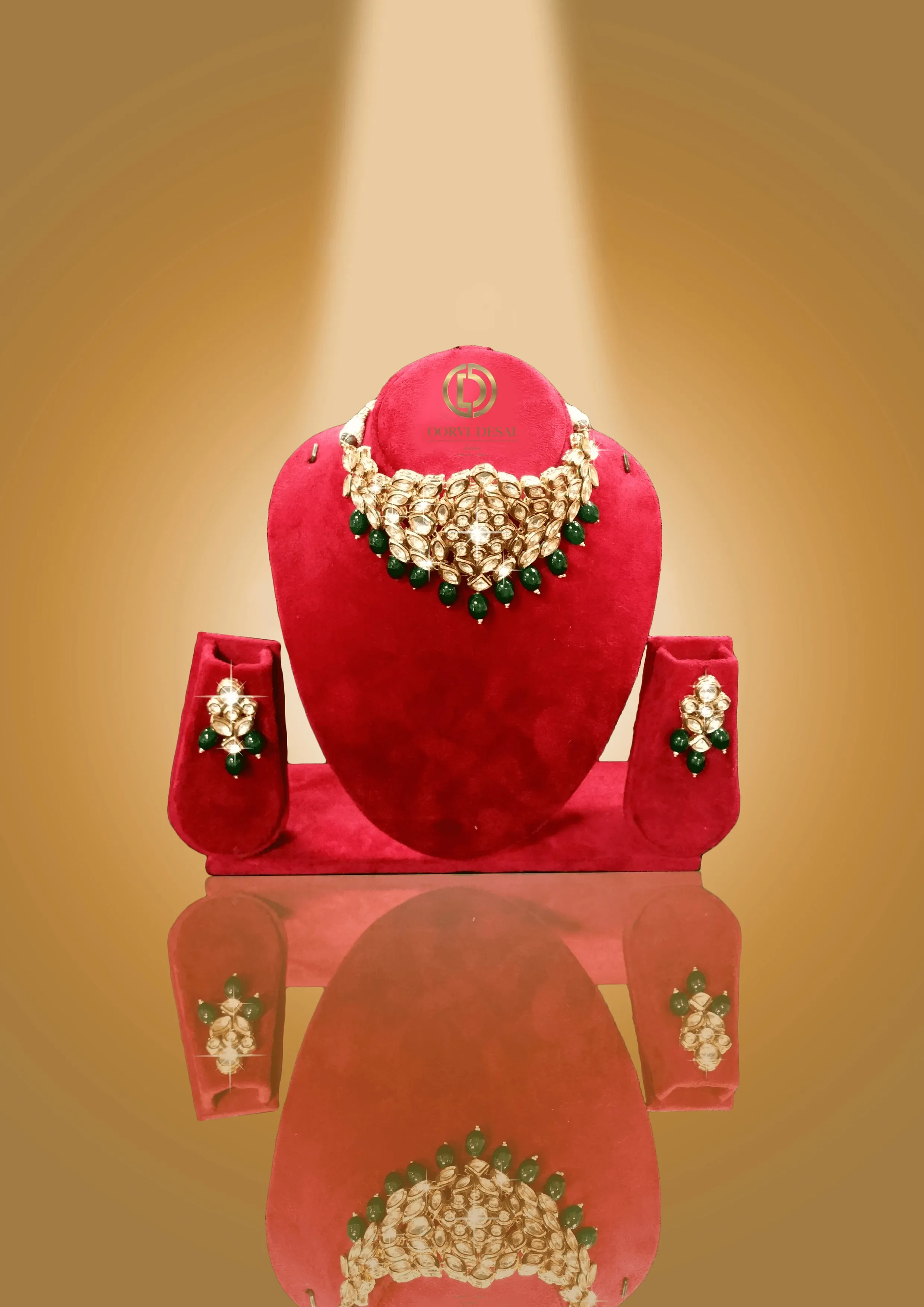 'Aral', Green Kundan Choker Set by Oorvi Desai