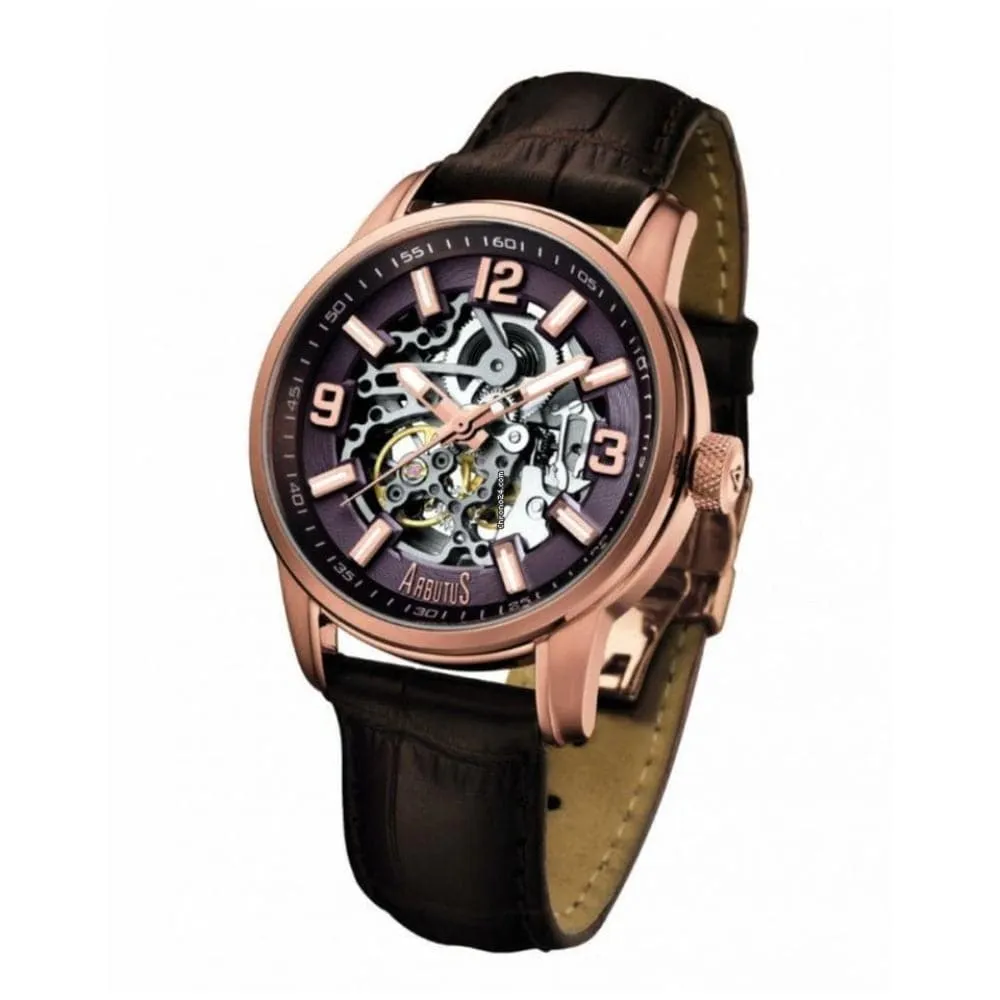 ARBUTUS CLASSIC AR904RFF SKELETON BROWN LEATHER MEN'S WATCH