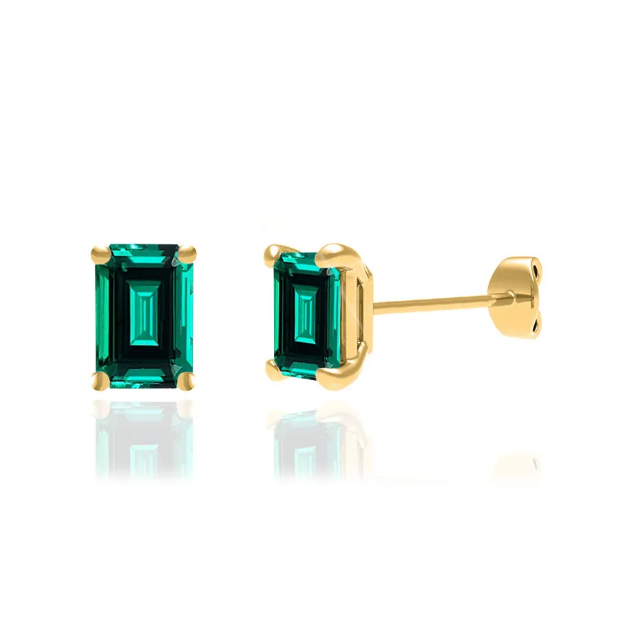 AVIANA - Grown Emerald 18k Yellow Gold Stud Earrings