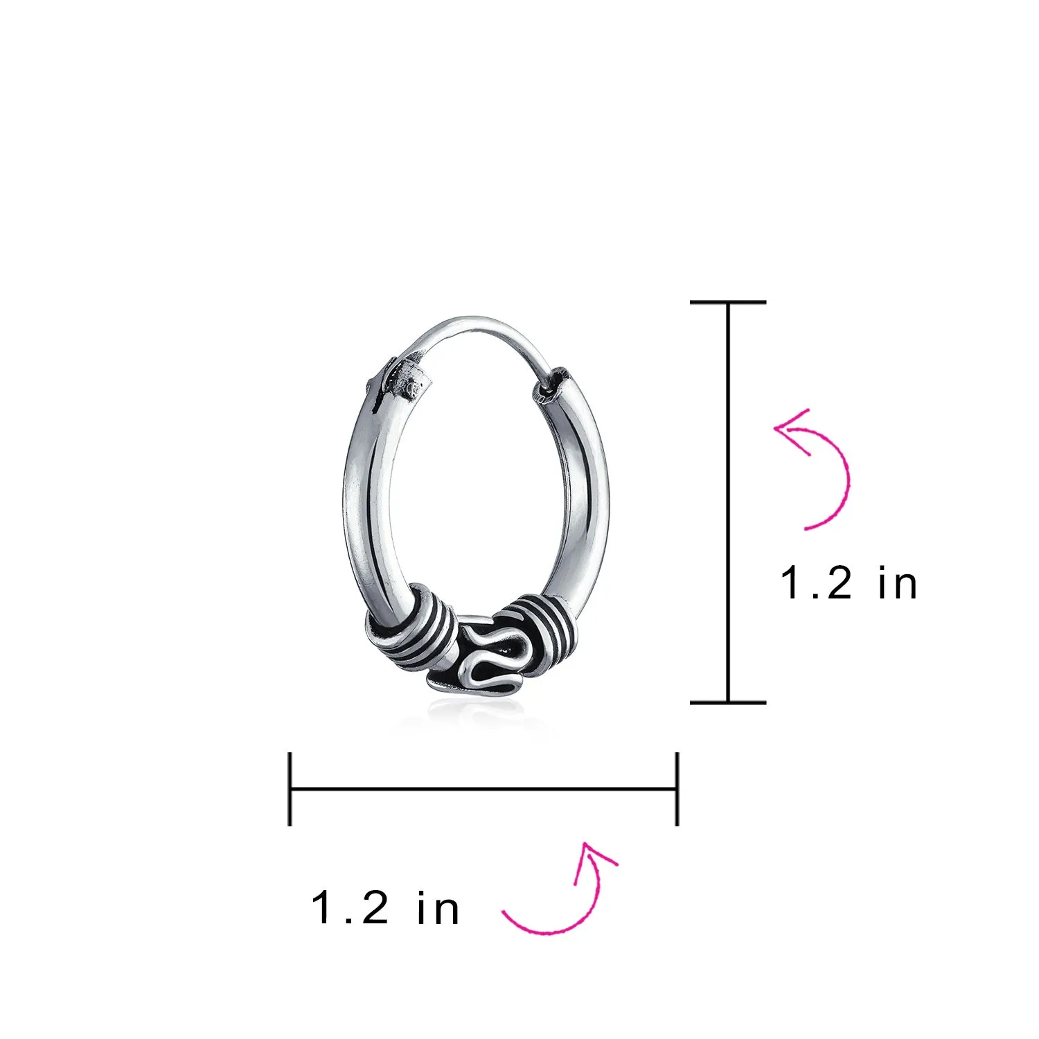 Bali Style Swirl Endless Round Hoop Earrings .925 Sterling Silver