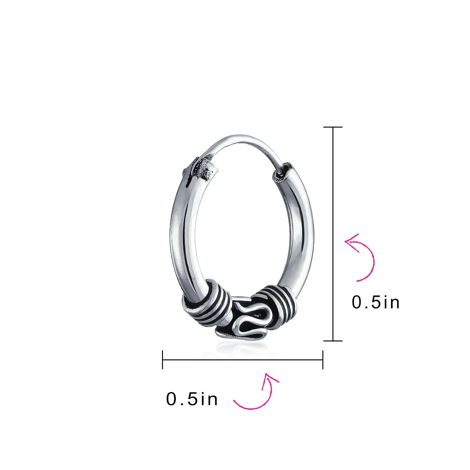 Bali Style Swirl Endless Round Hoop Earrings .925 Sterling Silver