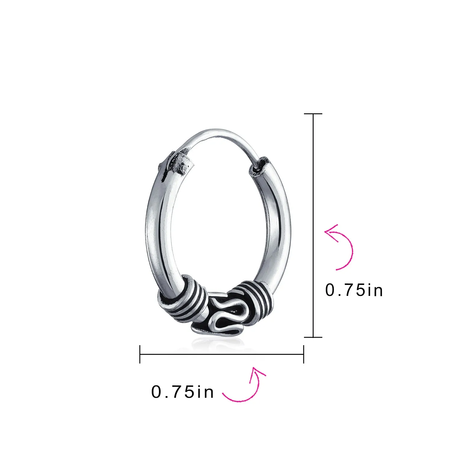 Bali Style Swirl Endless Round Hoop Earrings .925 Sterling Silver