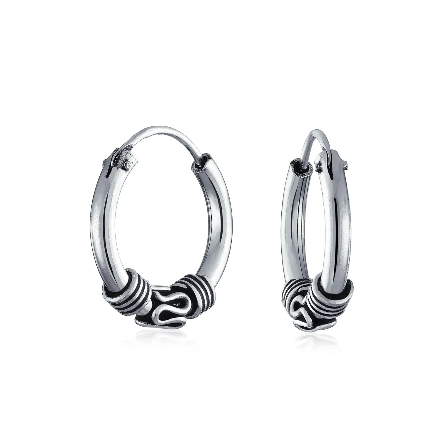 Bali Style Swirl Endless Round Hoop Earrings .925 Sterling Silver