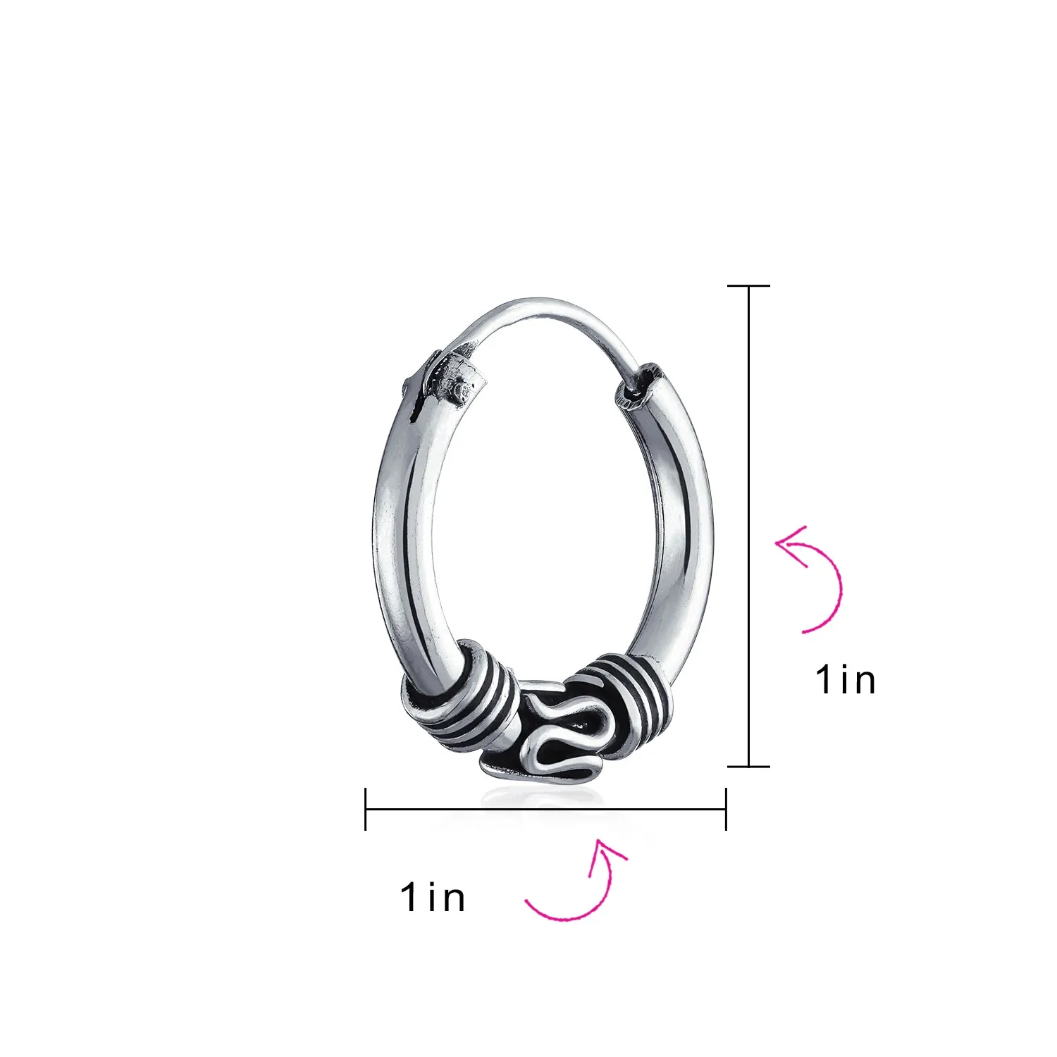 Bali Style Swirl Endless Round Hoop Earrings .925 Sterling Silver