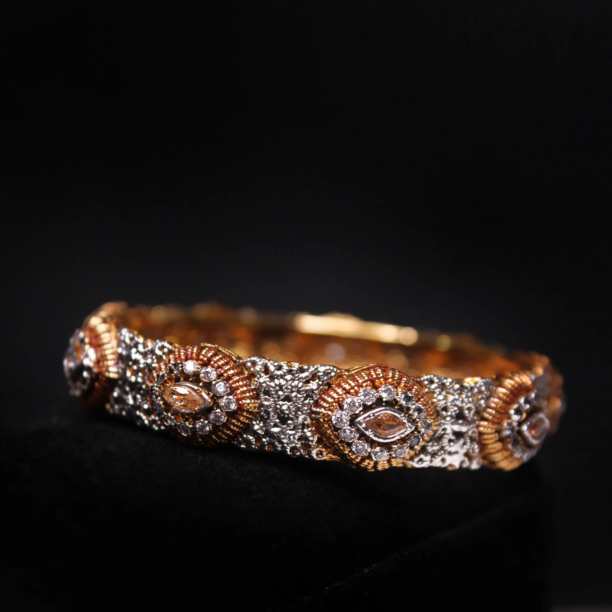 Bangle in Champagne Zircons and Cubic Zircons