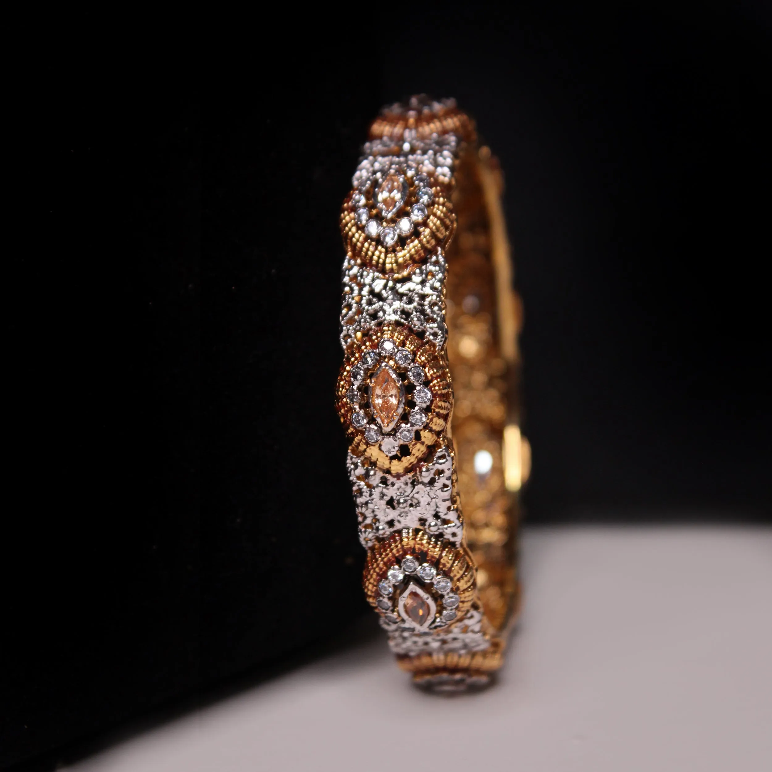 Bangle in Champagne Zircons and Cubic Zircons