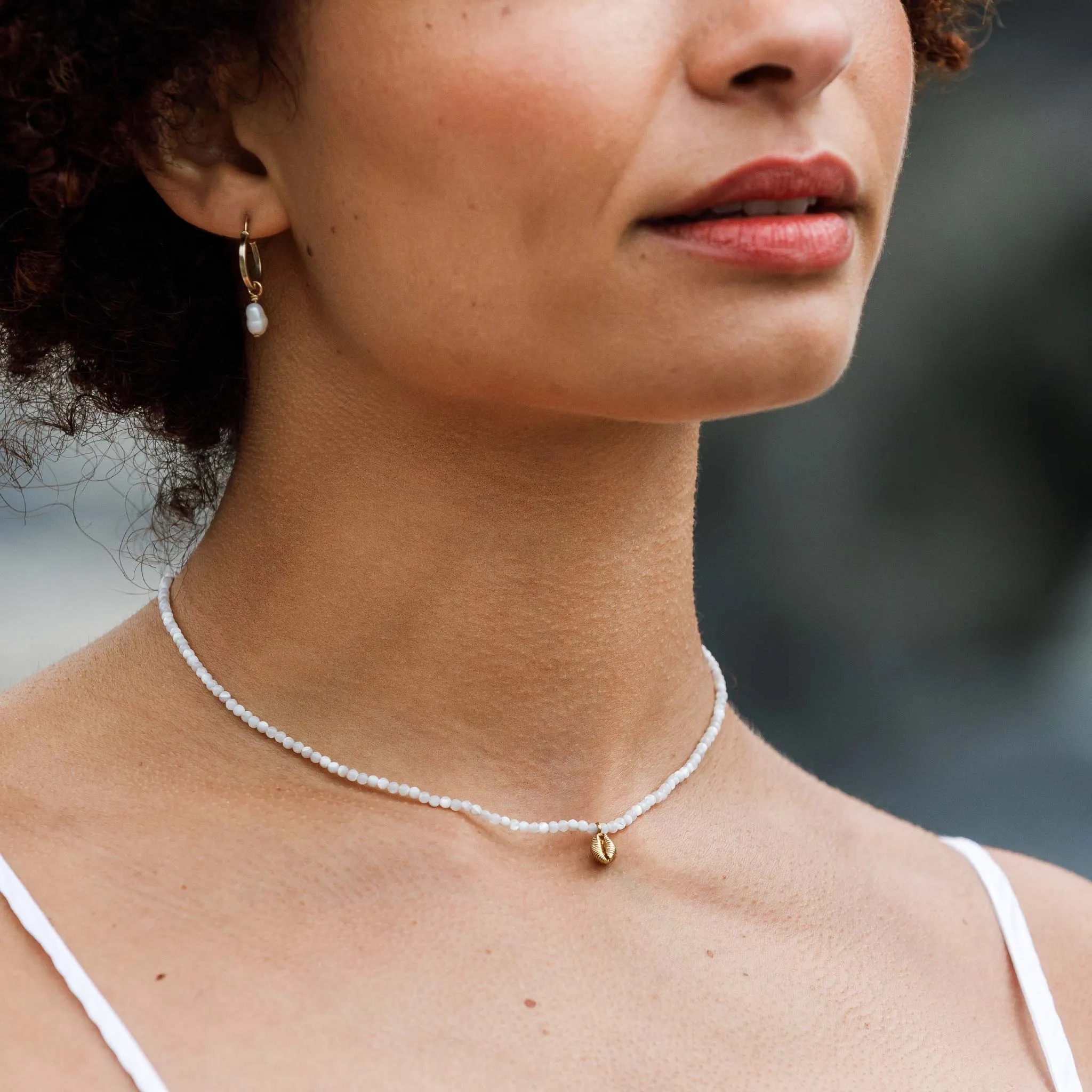 Beachdaze Cowry and Mother of Pearl Beaded Necklace