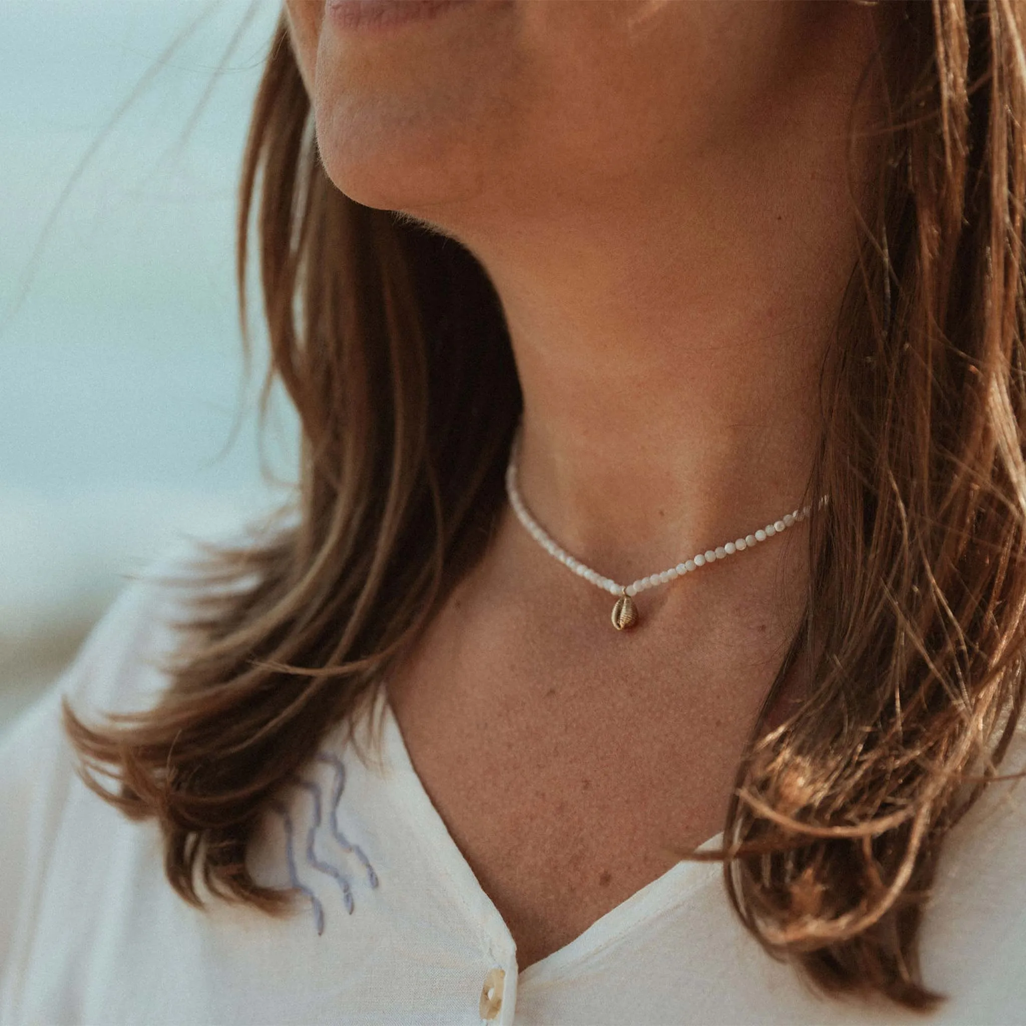 Beachdaze Cowry and Mother of Pearl Beaded Necklace