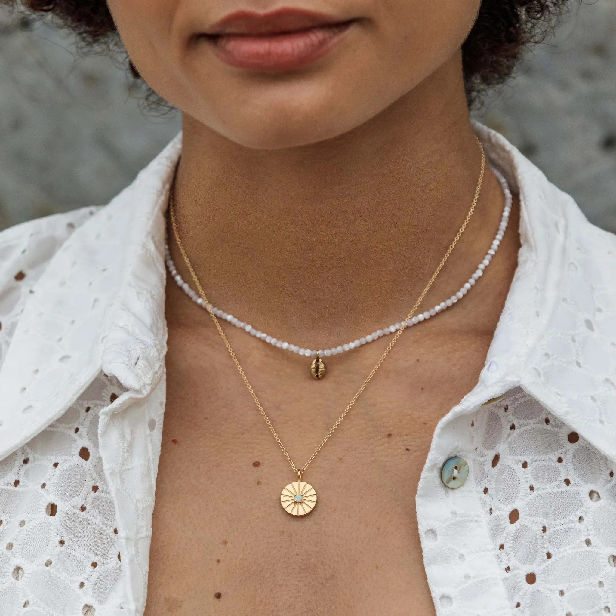 Beachdaze Cowry and Mother of Pearl Beaded Necklace