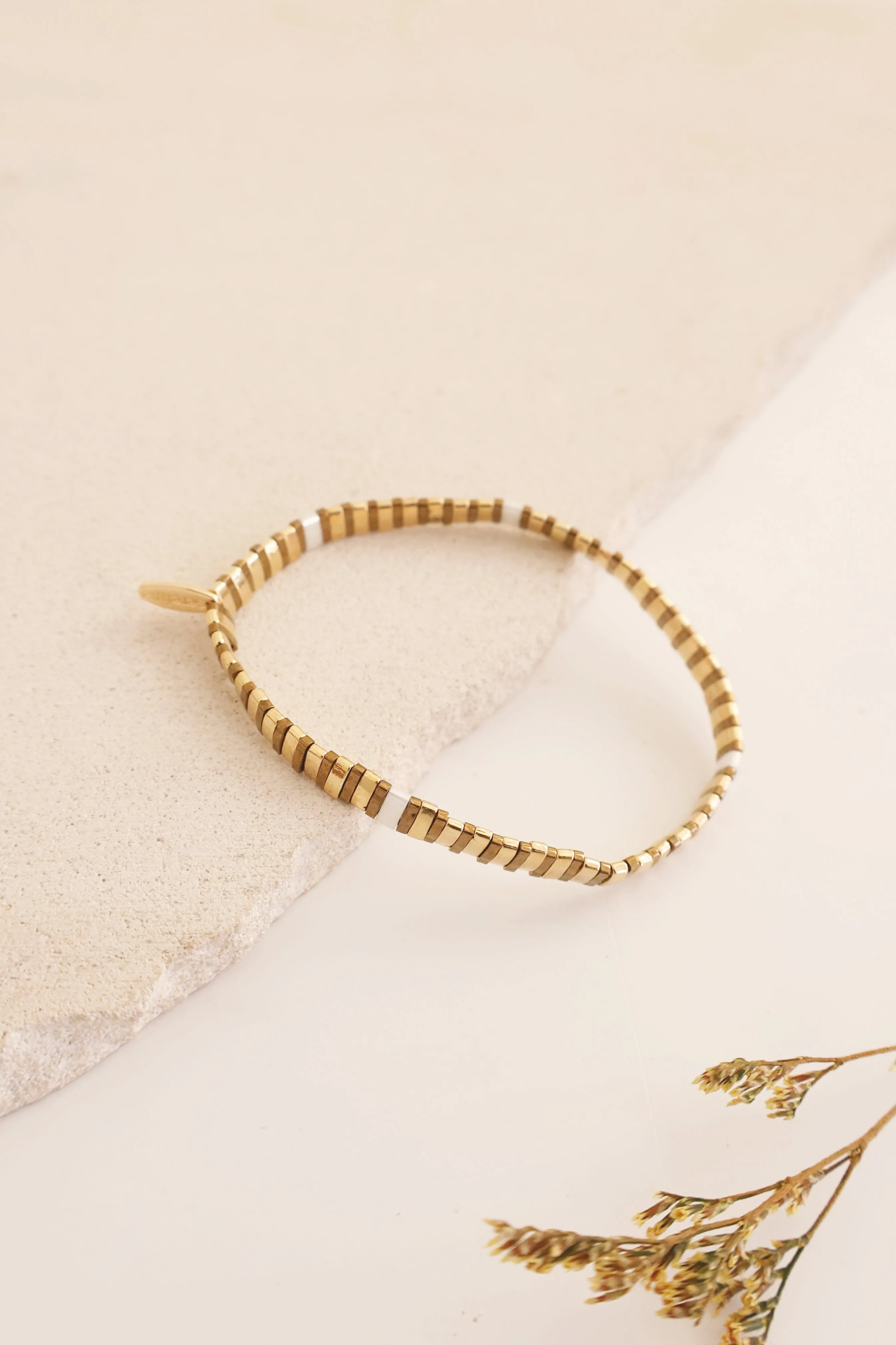 Beaded Chicklet Bracelet Gold