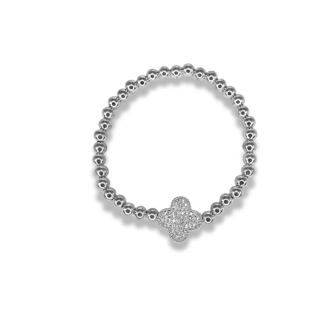 Beaded Clover Bracelet Silver Pave