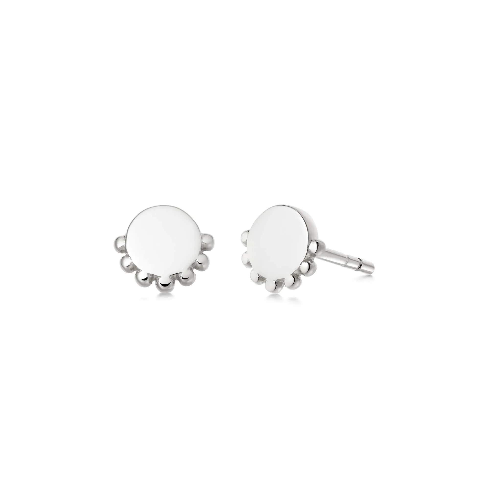 Beaded Disc Stud Earrings Sterling Silver