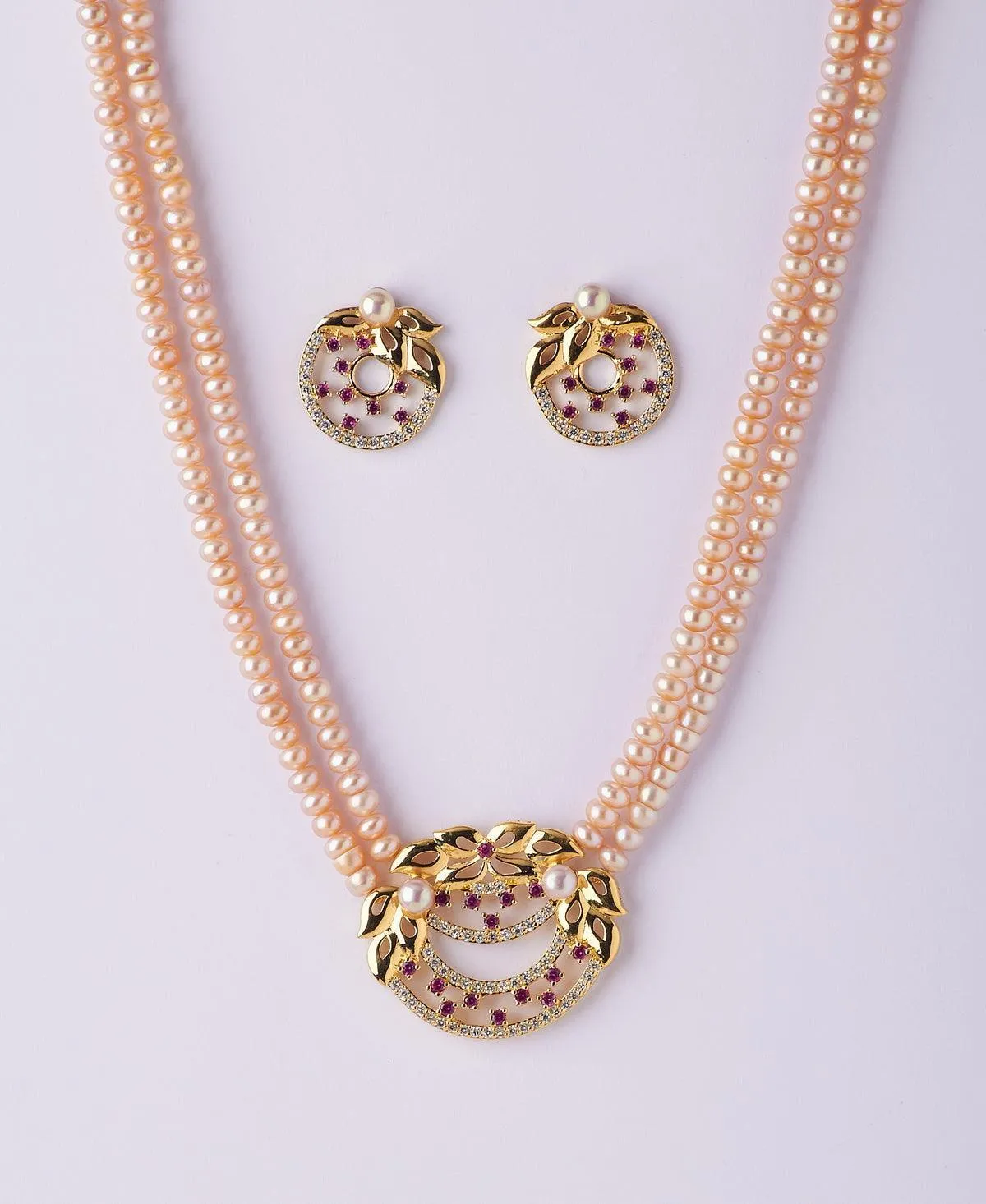 Beautiful Floral Real Pearl Necklace Set