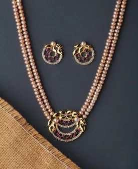 Beautiful Floral Real Pearl Necklace Set