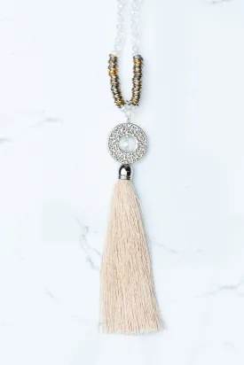 Beige Circle Pendant Tassel Necklace