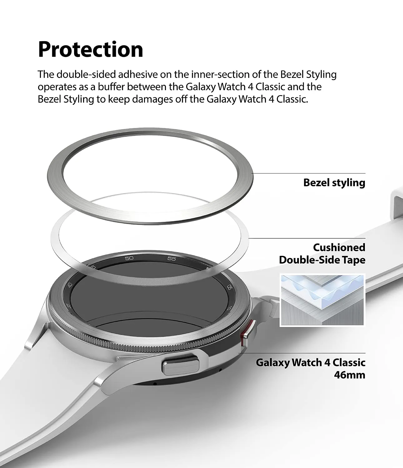 Bezel Styling Compatible with Samsung Galaxy Watch 4 Classic 46mm  - Silver [46-04]