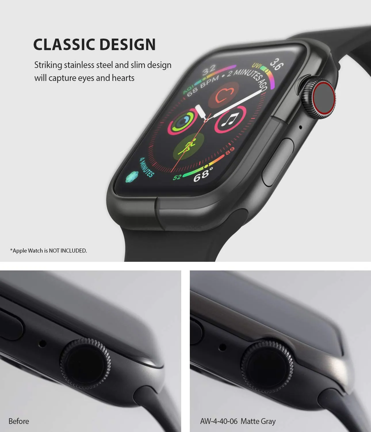 Bezel Styling for Apple Watch 40mm for Series 4 (2018) (AW4-40-06)  -  [Stainless Steel]  Matte Gray