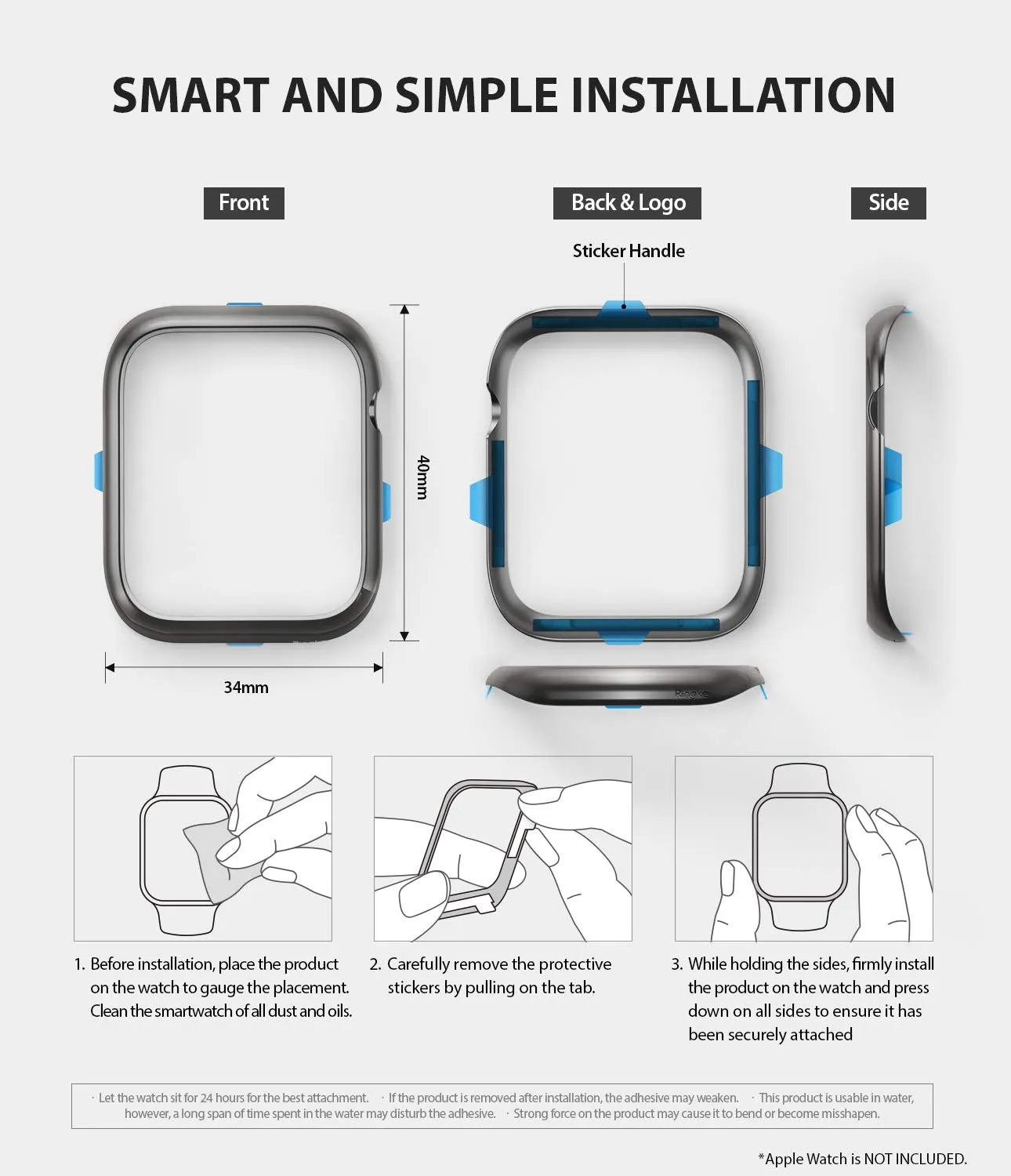 Bezel Styling for Apple Watch 40mm for Series 4 (2018) (AW4-40-06)  -  [Stainless Steel]  Matte Gray