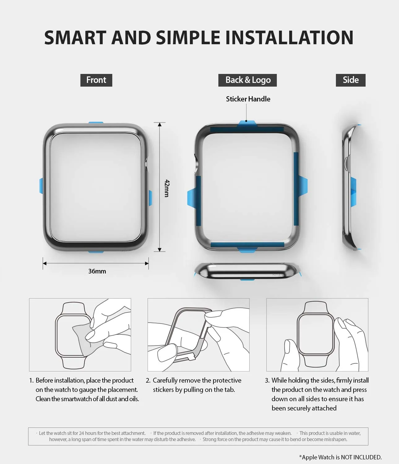 Bezel Styling for Apple Watch 42mm for Series 3 / Series 2 / Series 1 - Glossy Silver (AW3-42-01) [Stainless Steel]