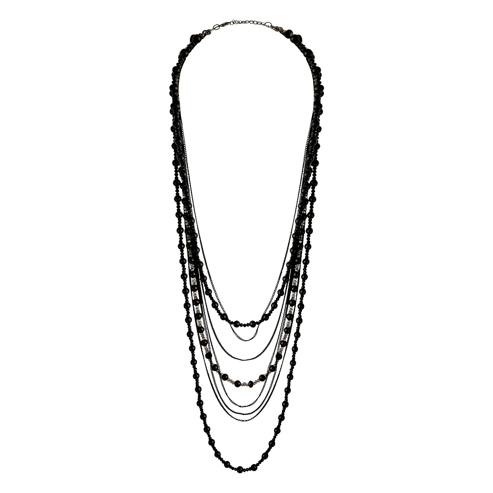 Black Bead Layered Necklace