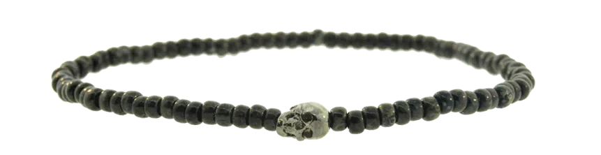 Black Gold G6 Side Skull on Glass Beaded Bracelet