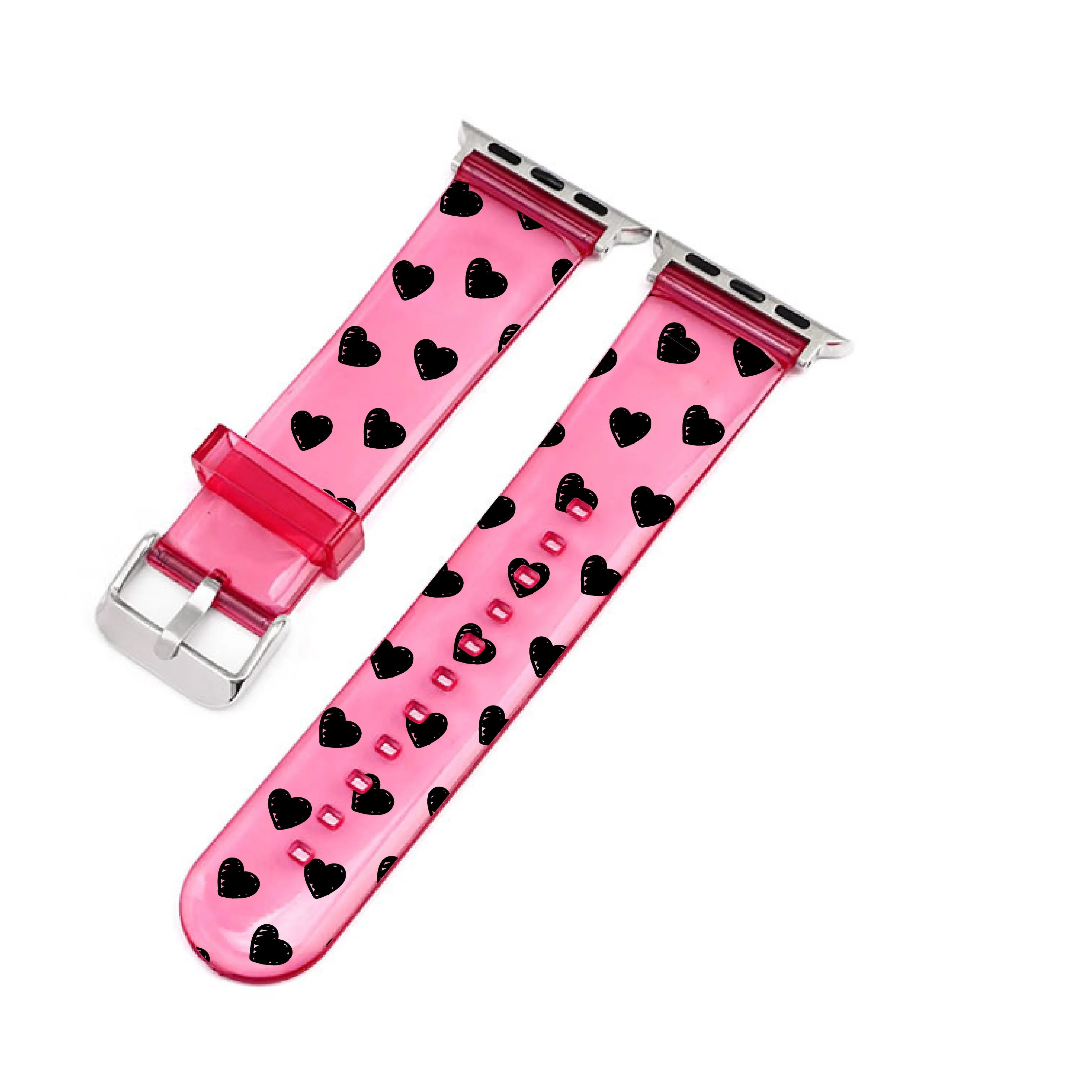 Black Hearts Pink Smartwatch Strap