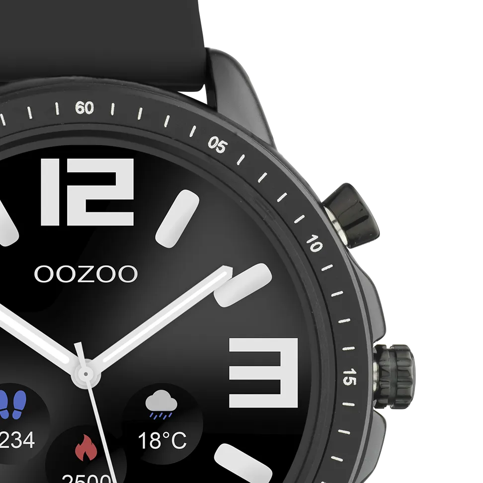 Black OOZOO smartwatch with black rubber strap - Q00304