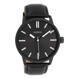 Black OOZOO watch with black leather strap - C11404