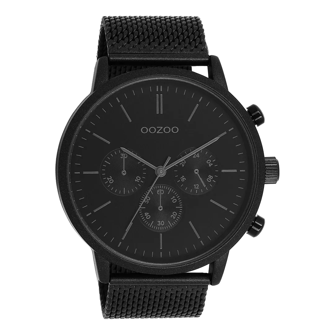 Black OOZOO watch with black metal mesh bracelet - C11204