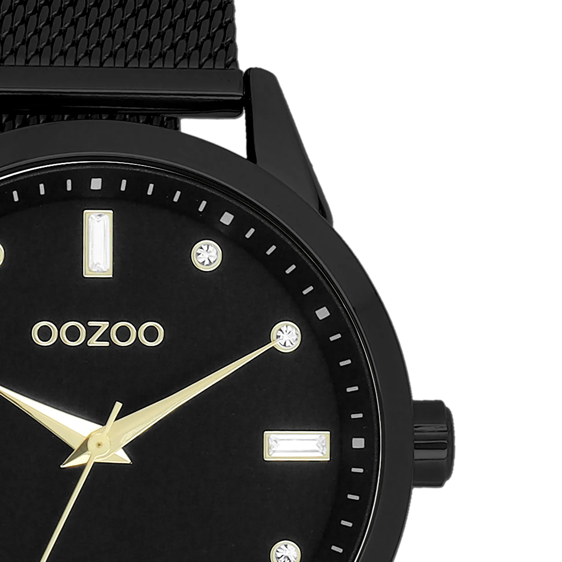 Black OOZOO watch with black metal mesh bracelet - C11284