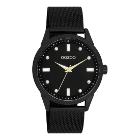 Black OOZOO watch with black metal mesh bracelet - C11284