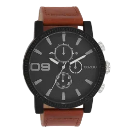 Black OOZOO watch with brown leather strap - C11211