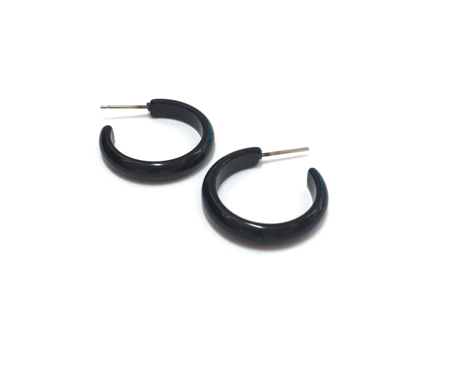 Black Shiny Moonglow Skinny Perfect Hoop Earrings