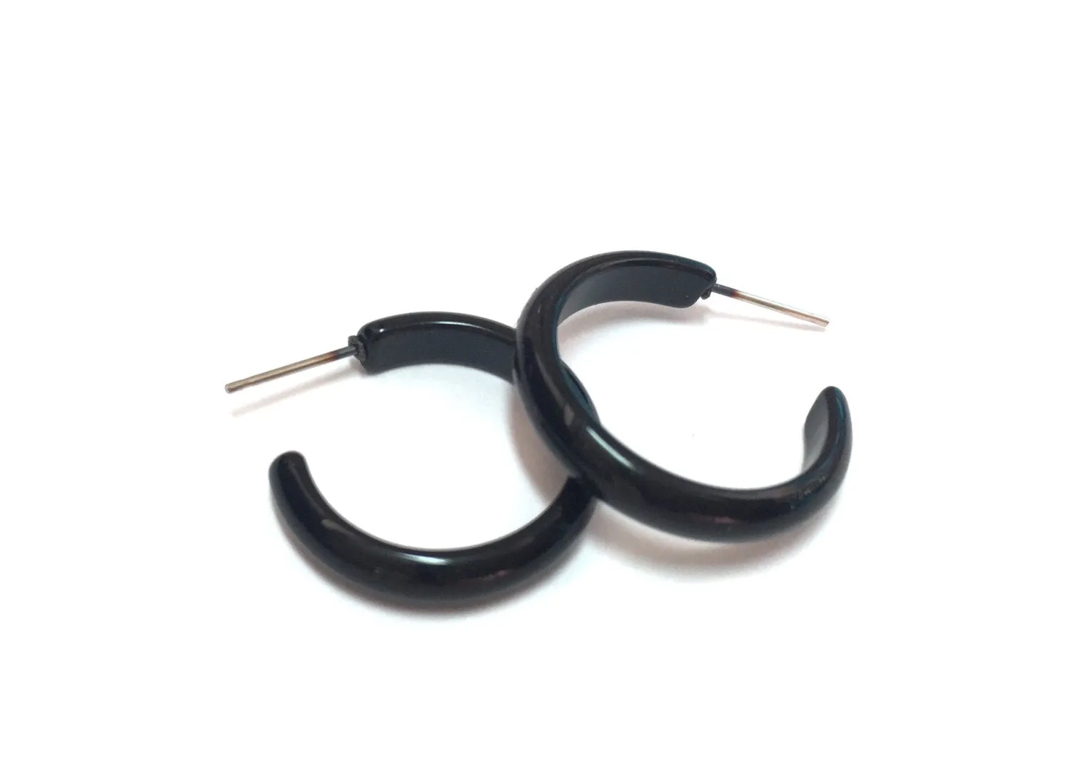 Black Shiny Moonglow Skinny Perfect Hoop Earrings