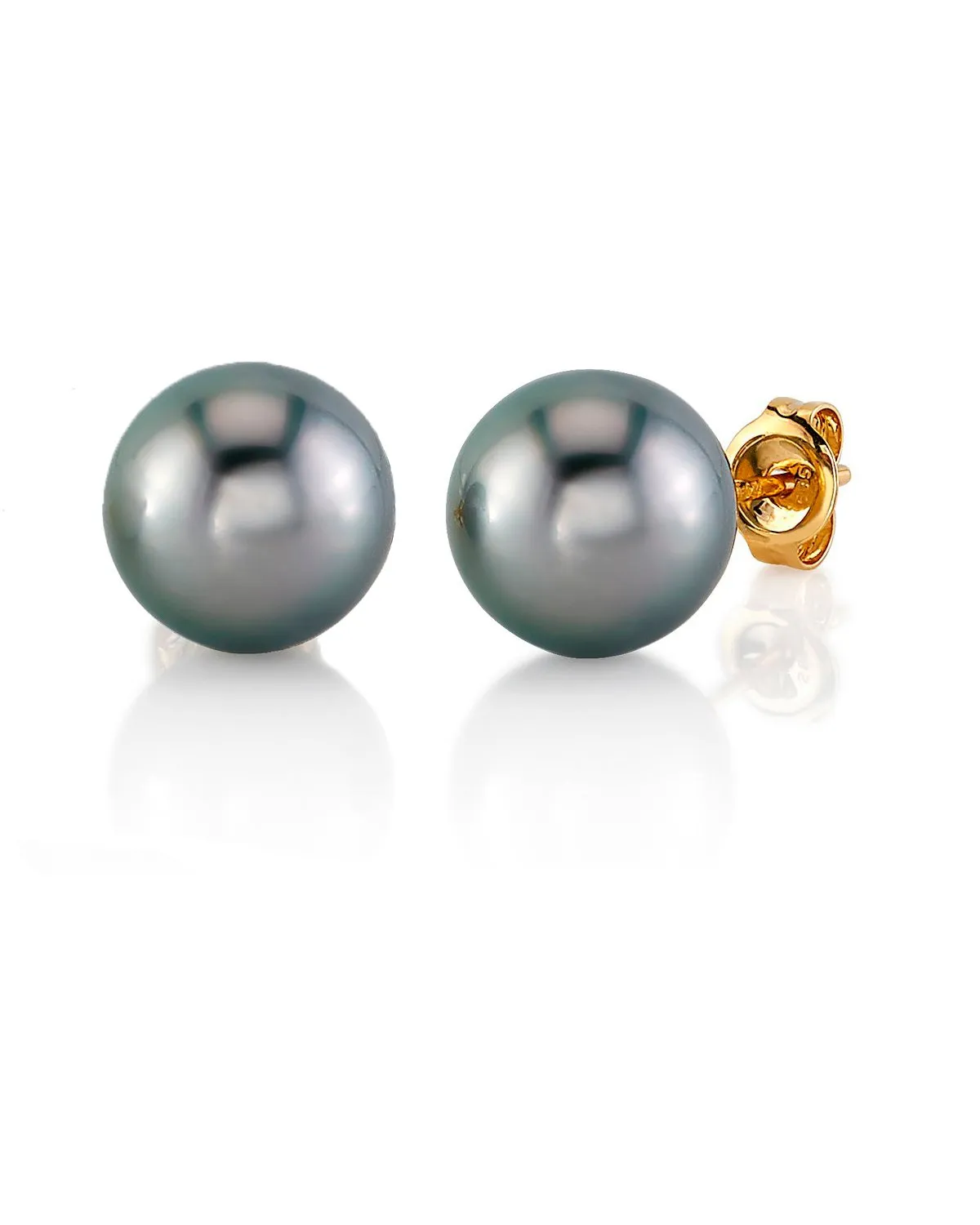 Black Tahitian Pearl Stud Earrings - Silver Overtone