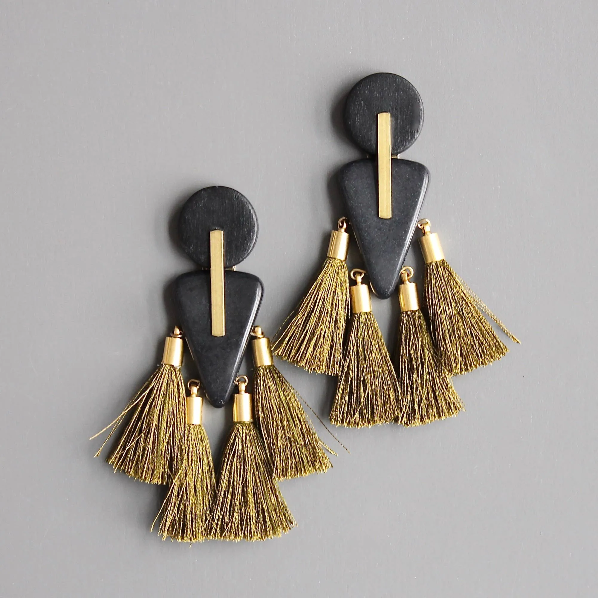 Black Wood Tassel Earrings