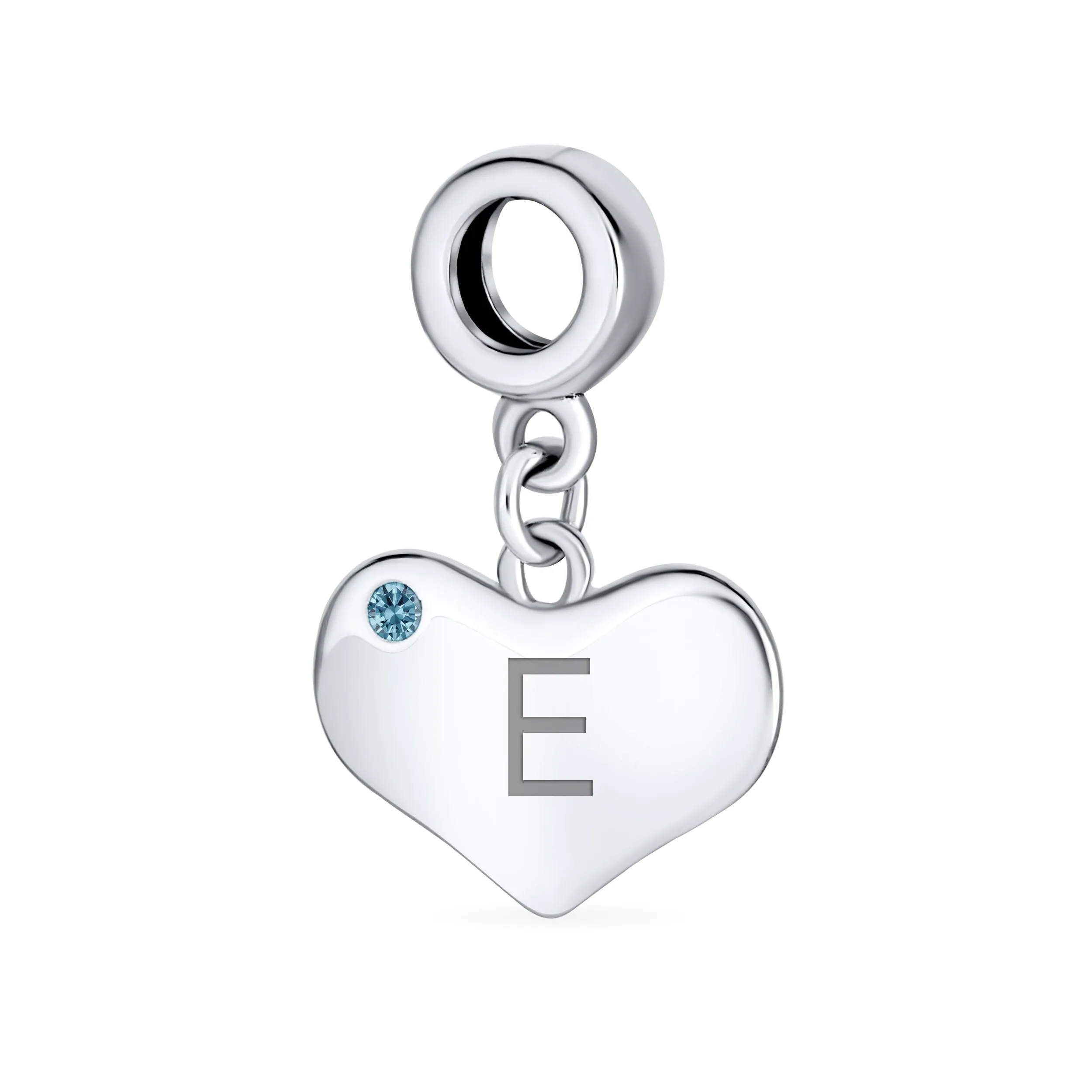 Blue Topaz Crystal Accent Heart Shaped Dangle Bead Charm .925 Silver