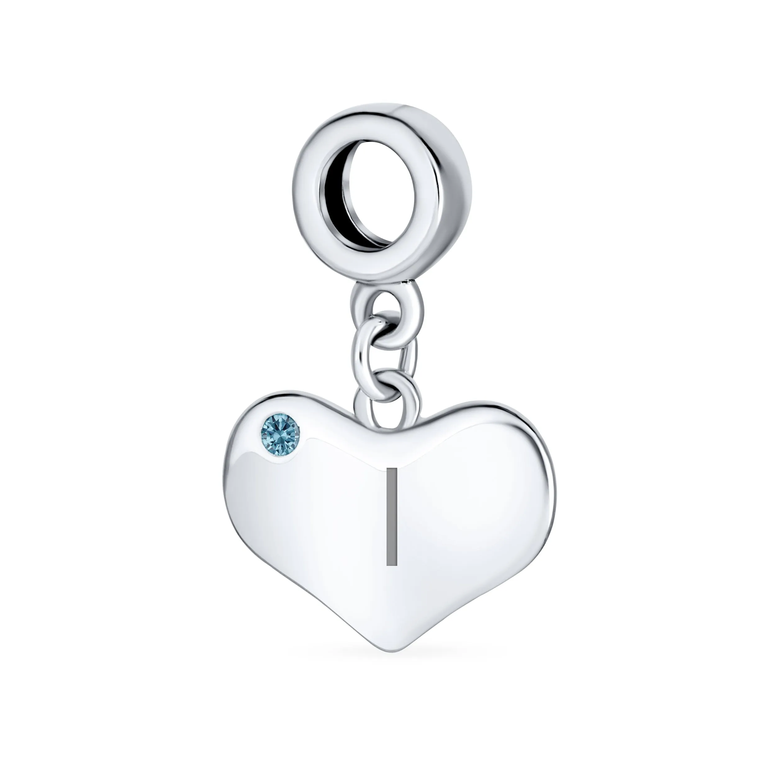 Blue Topaz Crystal Accent Heart Shaped Dangle Bead Charm .925 Silver