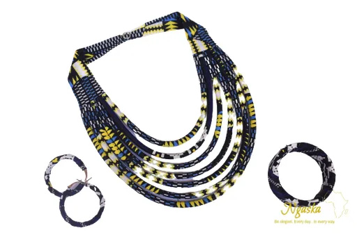 Blue Yellow & White Makeba Necklace MB16