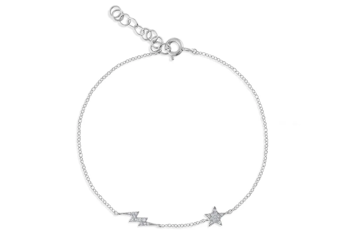 Bracelet 14kt Gold Chain Lightning Bolt & Star Diamonds