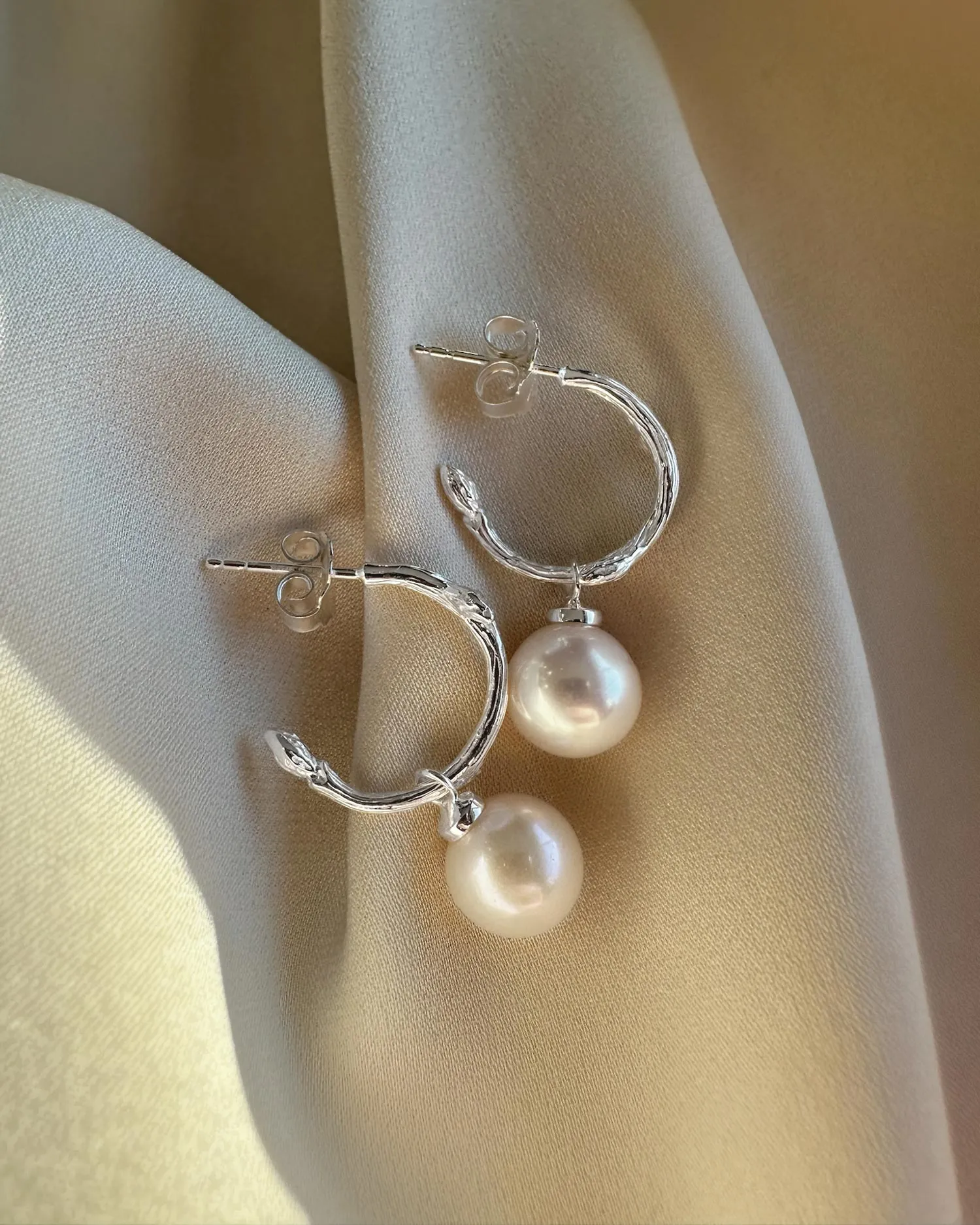 Branch pearl hoops silver