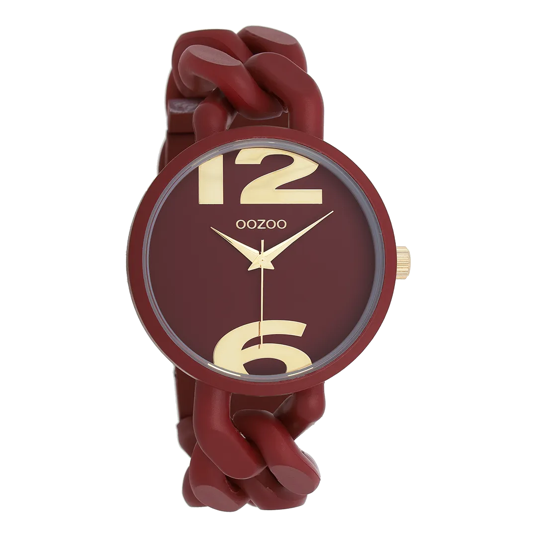 Brick red OOZOO watch with brick red chunky chain bracelet - C11267