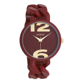 Brick red OOZOO watch with brick red chunky chain bracelet - C11267