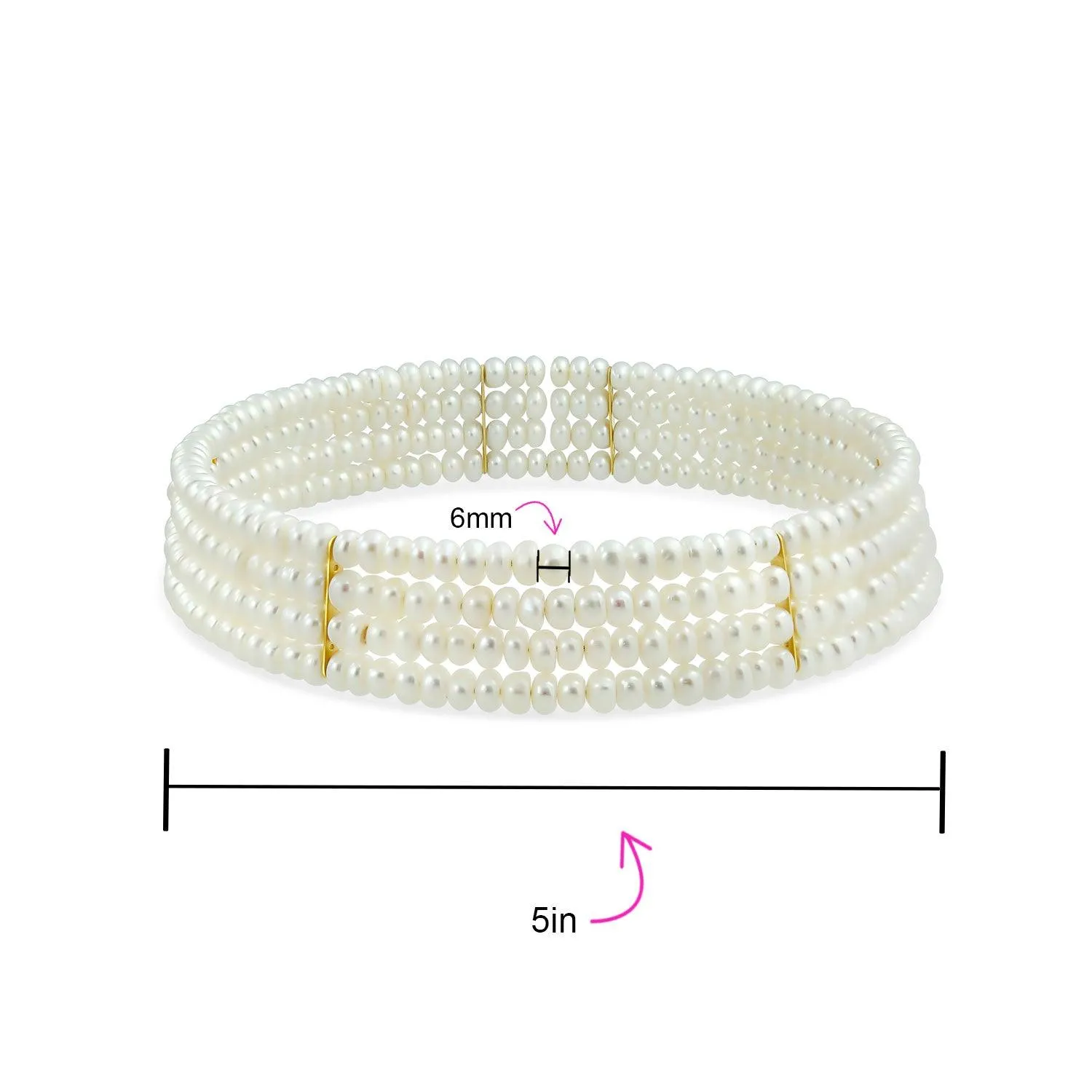 Bridal Freshwater Cultured White 4 Row Wide Pearl Choker Bar Accent