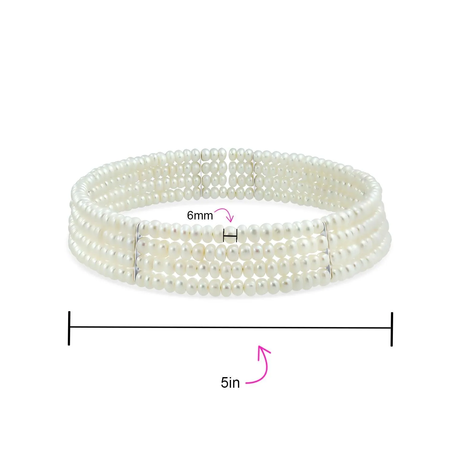 Bridal Freshwater Cultured White 4 Row Wide Pearl Choker Bar Accent