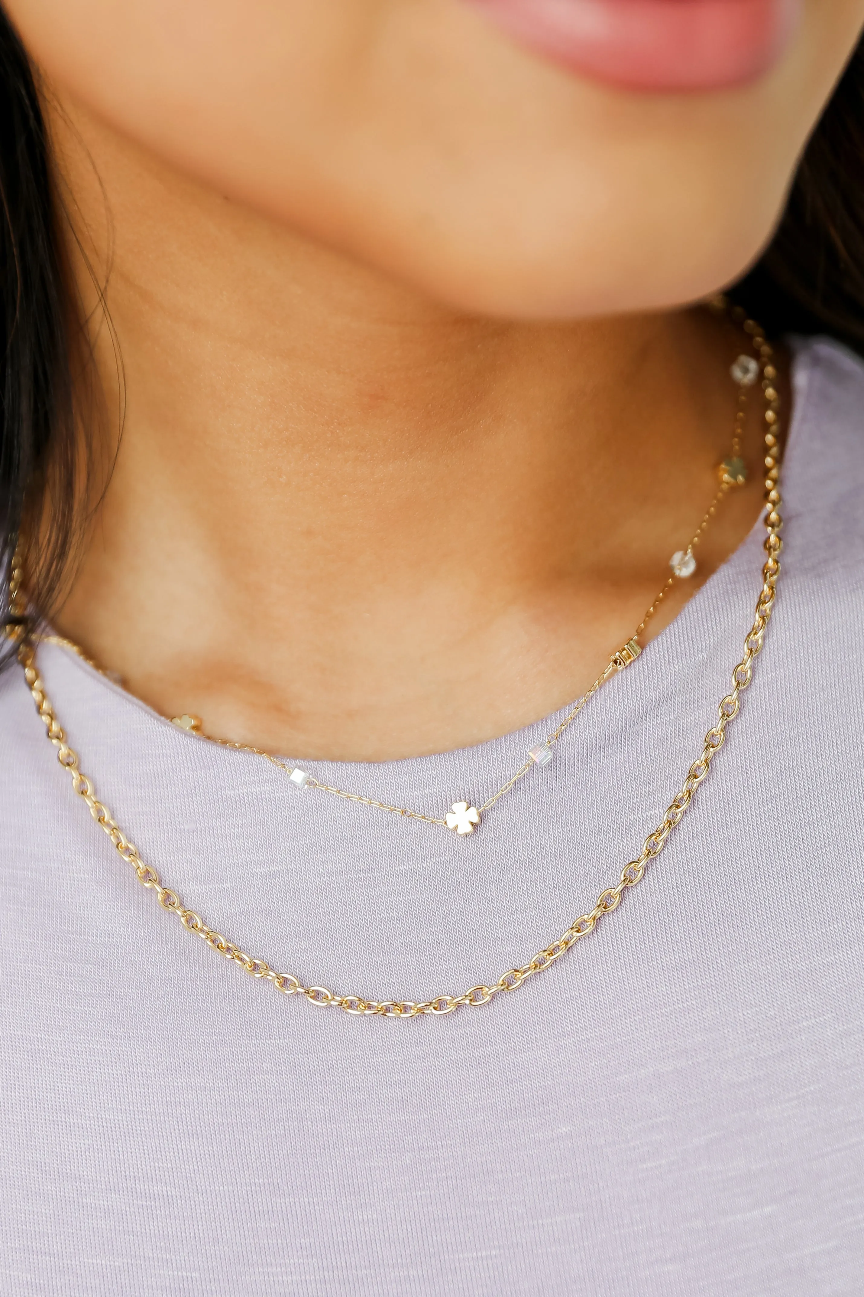 Bridget Gold Four Leaf Clover Layered Chain Necklace